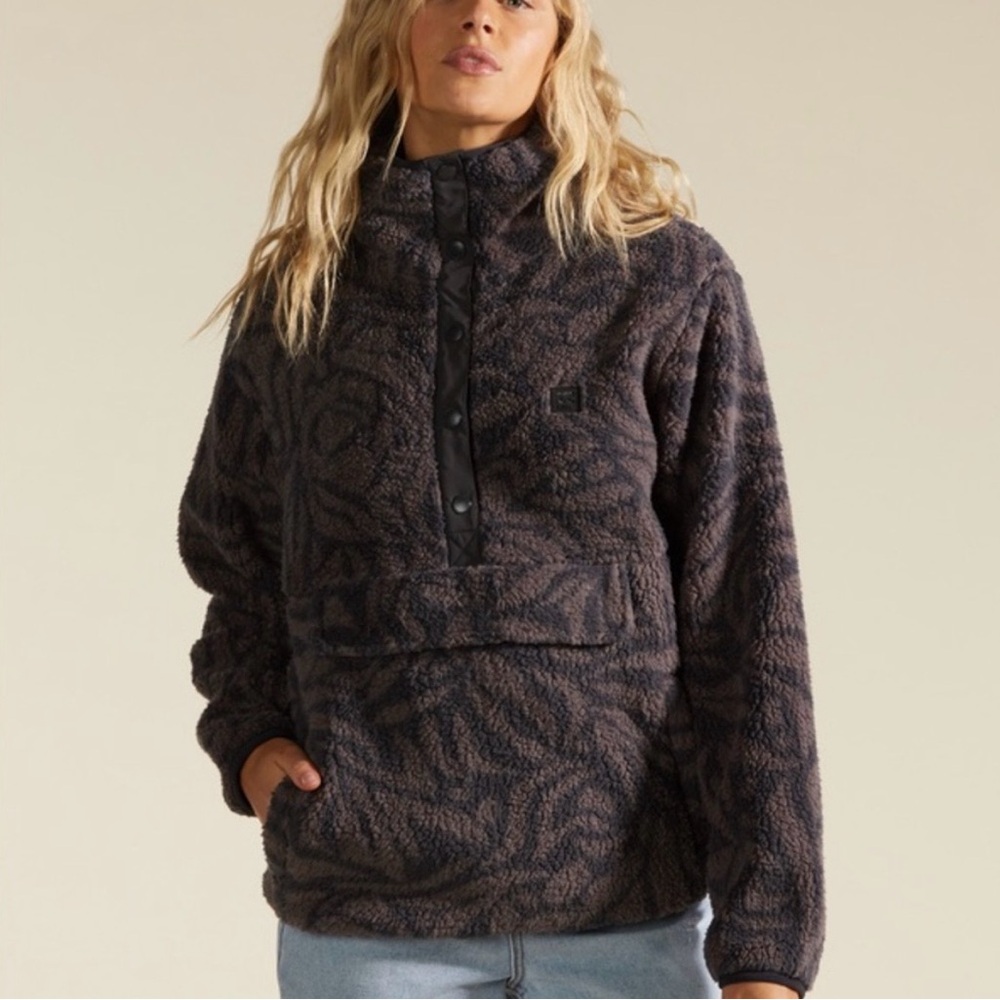 NWOT Billabong Switchback Charcoal Brown Patterned Sherpa Pullover